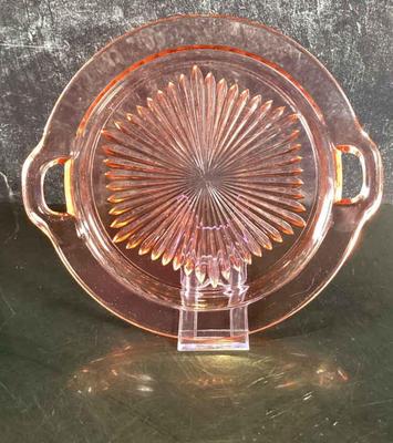 Pink glass cake plate