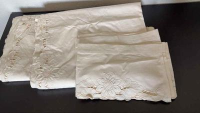 Cream color lace curtains 2 panels 84in long) and 2 valence