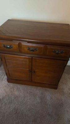 Vintage lea shutter door cabinet with single drawer