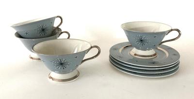 Sale Photo Thumbnail #46: Set of 4 Fine Arts, "Romance of the Stars" atomic starburst cups and saucers