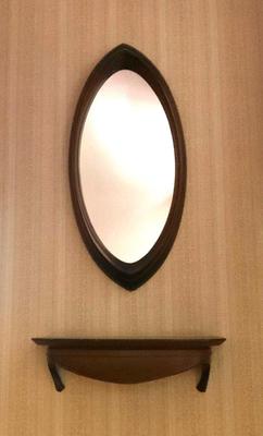 Sale Photo Thumbnail #27: Mid Century Syroco cat's eye mirror and wall shelf