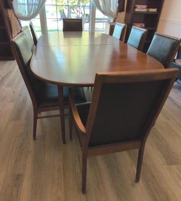 Walnut Mid Century Table & 8 Chairs