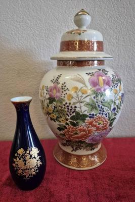 Vintage Satsuma Porcelain Urn Plus Limoges Vase