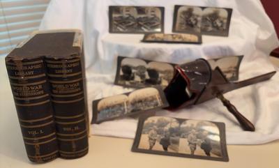 Vintage Stereoscope & World War Library 