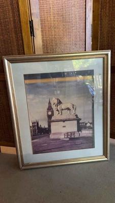 Framed art depicting lion statue and big ben