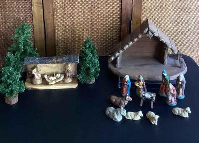 One nativity made in west germany and wood nativity hand carved