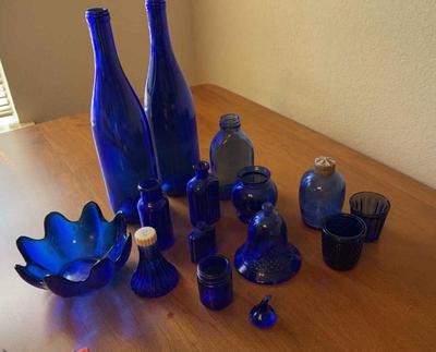 Cobalt pressed glass various sizes and styles