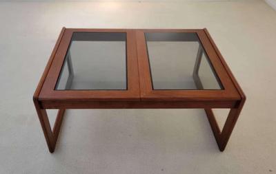 Komfort Danish Modern Teak Coffee Table with Smoked Glass Inserts