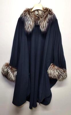 Fur collar wool cashmere shawl