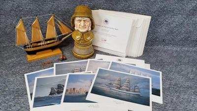 Fisherman bust tall ships prints, pins, model ship