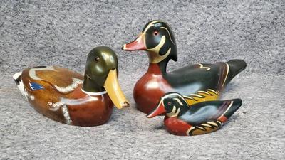 Hand carved wooden artisan duck decoys