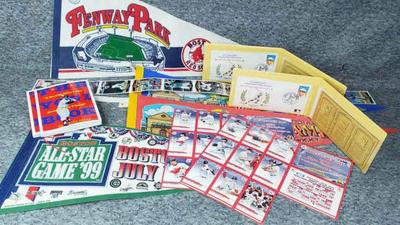 Baseball pennants uncut cards, books, postal first day issues