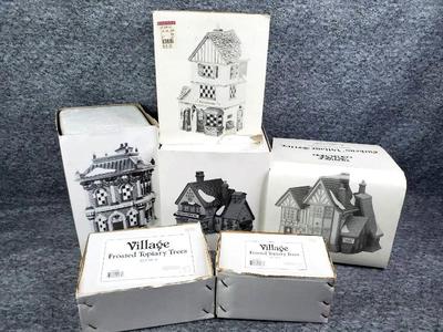 Dickens heritage village collectibles light up buildings trees