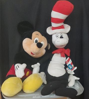 VINTAGE MICKEY MOUSE AND CAT IN THE HAT PLUSHES