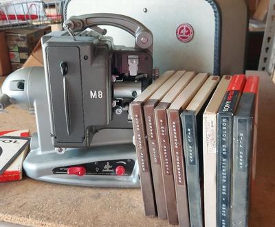 BOLEX PAILLARD M8 8MM FILM PROJECTOR WITH VINTAGE REEL-TO-REELS