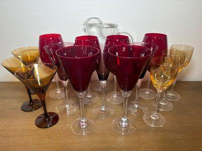 Various Stemmed Glasses & Pitcher