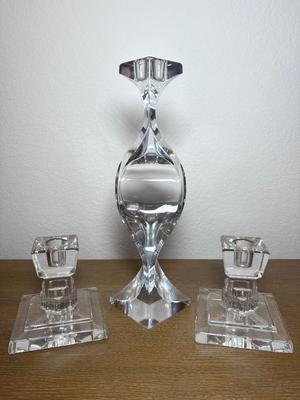 Mikasa Platinum Prism Candleholder & Pair of Waterford Candleholders