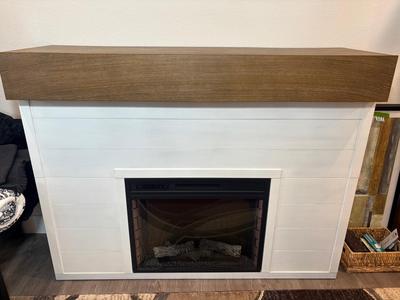Rustic White Shiplap Electric Fireplace
