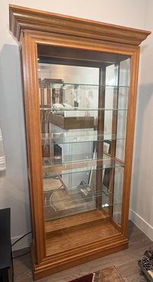 Sliding Glass Door Wooden Curio Cabinet w/ Light