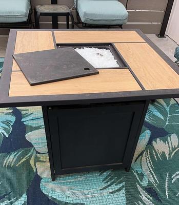 Plank & Hide Co Wood Look Tile Top Gas Fire Table