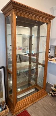 Large Wooden Curio Cabinet w/ Lights