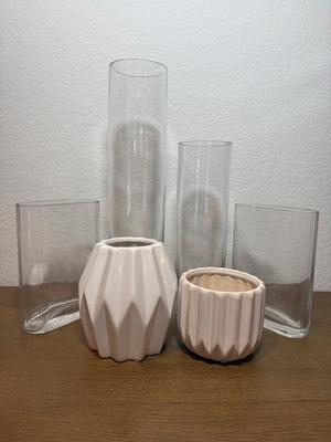 Pair Of Krosno Clear Glass Vases W/Controlled Bubble Base & More 