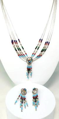Sterling silver southwestern style necklace matching clip on earrings