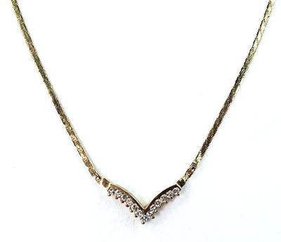 14k yellow gold 18 inch necklace v shaped diamond pendant