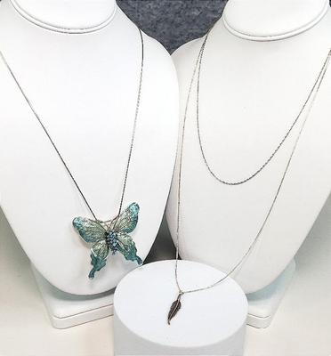 Sterling necklaces butterfly feather, chain
