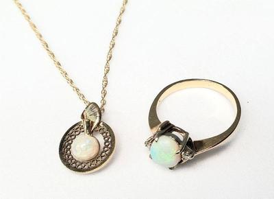 14k gold opal ring with diamond chips 14k gf opal 18 inch necklace