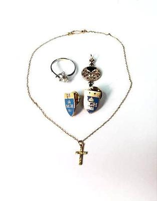 10k gold pins cross necklace
