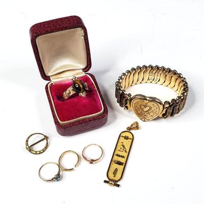 Vintage rings baby rings, hieroglyphic pendant