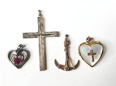 14k gold charms locket heart, anchor, cross