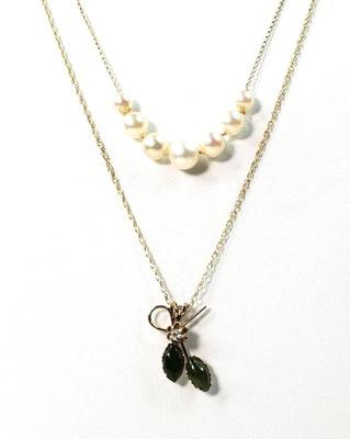 14k necklaces pearls green stones with diamond