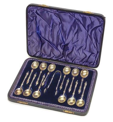 Sale Photo Thumbnail #290: 1865 Sterling Silver Apostle Spoon & Tong Set