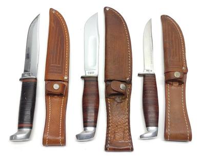 Sale Photo Thumbnail #295: (3) Case XX Fixed Blade Hunting Knives w/ Sheaths