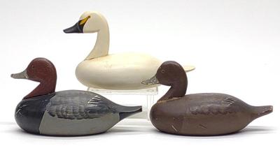 Sale Photo Thumbnail #376: 3 Jess Urie Miniature Canvasback & Swan Decoys