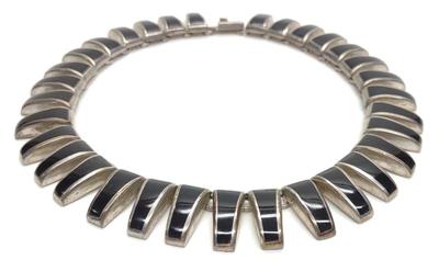 Sale Photo Thumbnail #56: Mexico .950 Sterling Silver & Onyx Necklace (16")