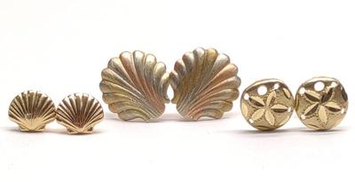 Sale Photo Thumbnail #158: 3 Pairs of 14K Gold Seashell Post Earrings