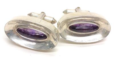Sale Photo Thumbnail #54: Antonio Pineda Signed Silver & Amethyst Cufflinks