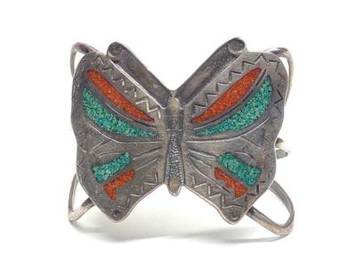 Sale Photo Thumbnail #269: Native American Sterling Turquoise & Coral Cuff