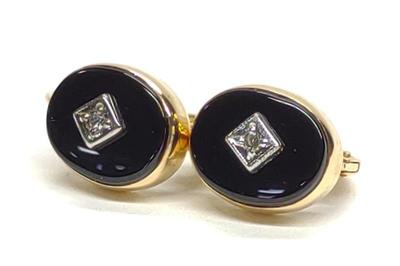 Sale Photo Thumbnail #84: 14K Gold Onyx & Diamond Earrings