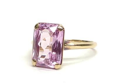 Sale Photo Thumbnail #72: 14K Gold 9ct Synth. Pink Sapphire Ring (sz 10)