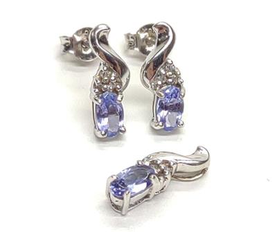 Sale Photo Thumbnail #218: 10K W. Gold Tanzanite & Diamond Pendant & Earrings