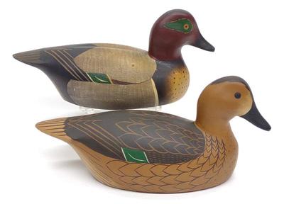 Sale Photo Thumbnail #382: 2 William Coleman Green Wing Teal Half Size Decoys