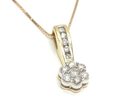 Sale Photo Thumbnail #113: 14K Gold Diamond Flower Pendant w/ 14K Box Chain