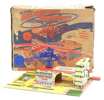 Sale Photo Thumbnail #81: Marx Tin Flying Helicopter Skyport Toy w/ Box