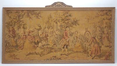 Sale Photo Thumbnail #519: 1920s Frame Stretched Tapestry of Courtyard Scene