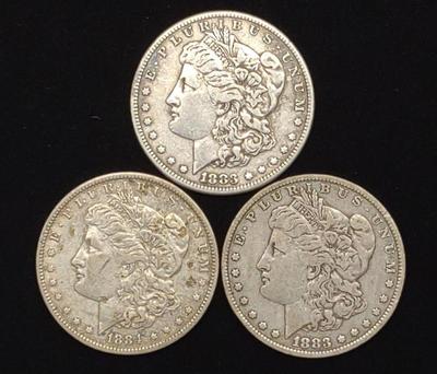 Sale Photo Thumbnail #311: (3) Morgan Dollar US Coins (1883,1883-O & 1884-O)