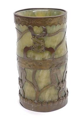Sale Photo Thumbnail #38: Chinese Spinach Jade & Brass Bitong Brush Pot